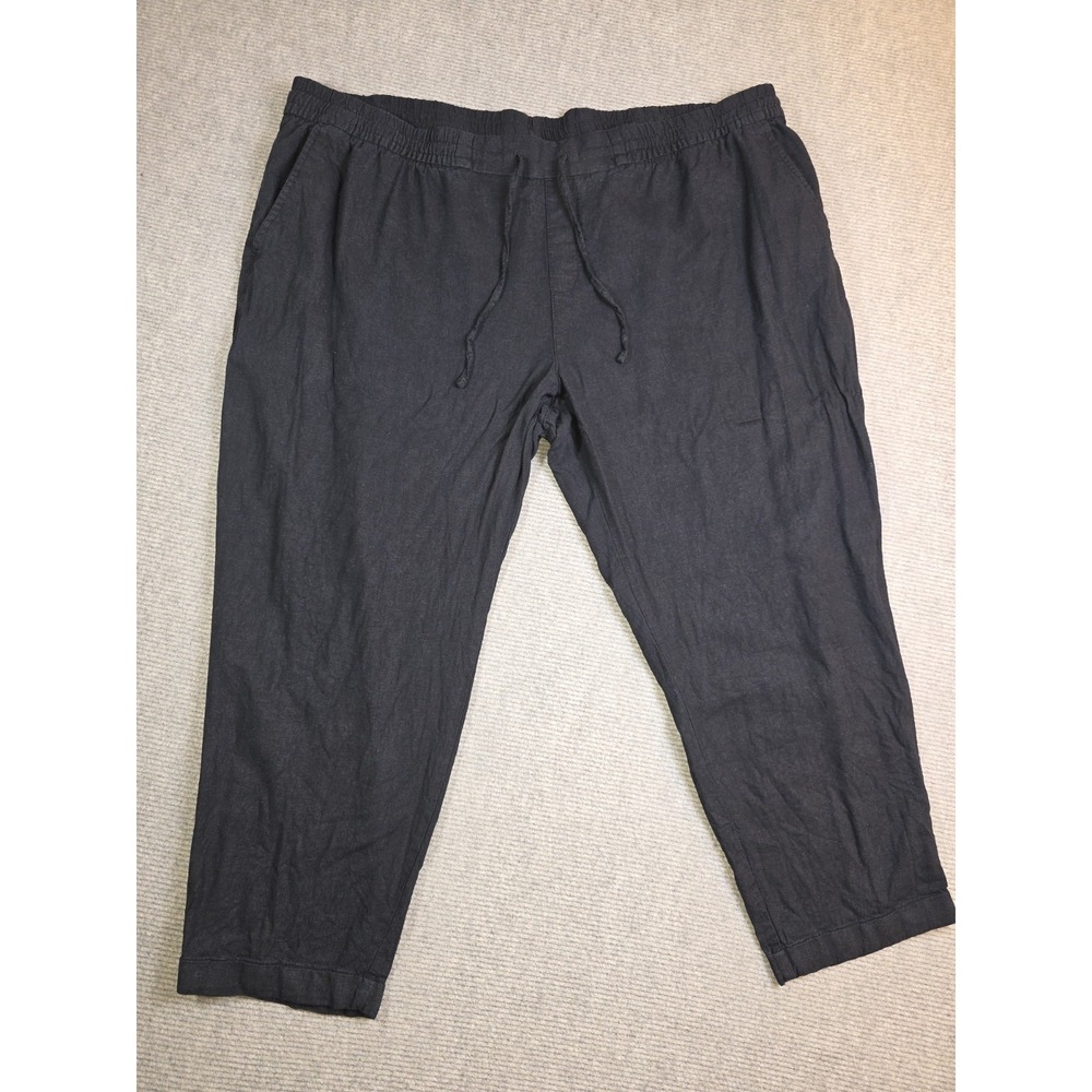 Old Navy Womens Plus Size XXL Pull On Elastic Pants Black Linen Blend High Rise